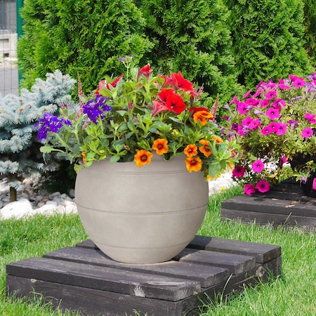 Msi Trend Terracotta Look Triple Band Indoor/Outdoor Planter, 14''Dx11''H, Light Gray Concrete Finish Zor-LSC-PLNTR-0001